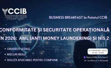 Business Breakfast la Palatul CCIB, cu tema: Conformitate și securitate operațională, în 2026: AML (Anti Money Laundering) și NIS 2 – 18 februarie 2026